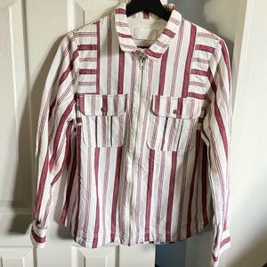 Off white shirt with red stripes and zipper